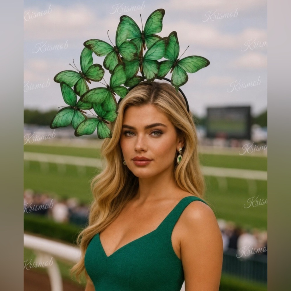 Kentucky Derby Hat Elegant Green Butterfly Fascinator Headband Statement